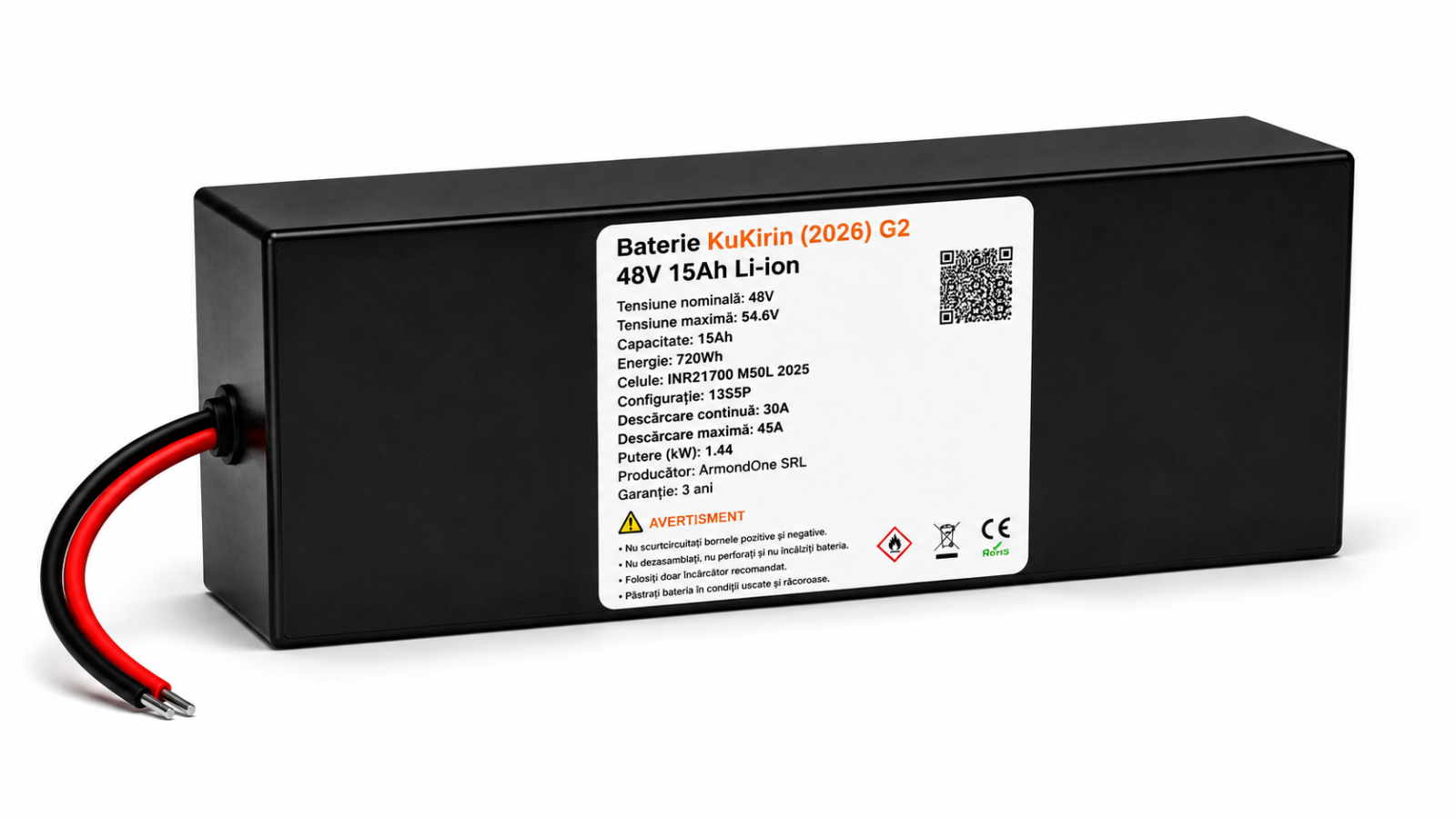 Acumulator Premium 48V 15Ah Li-Ion cu Celule LG pentru Trotinetă Electrică KuKirin G2 (Generația Nouă 2026) – 3 ANI GARANȚIE REALĂ