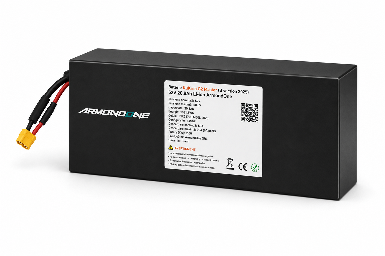 Acumulator Premium 52V 20.8Ah Li-Ion cu Celule LG pentru Trotinetă Electrică KuKirin G2 Master (B version 2025) – 3 ANI GARANȚIE REALĂ