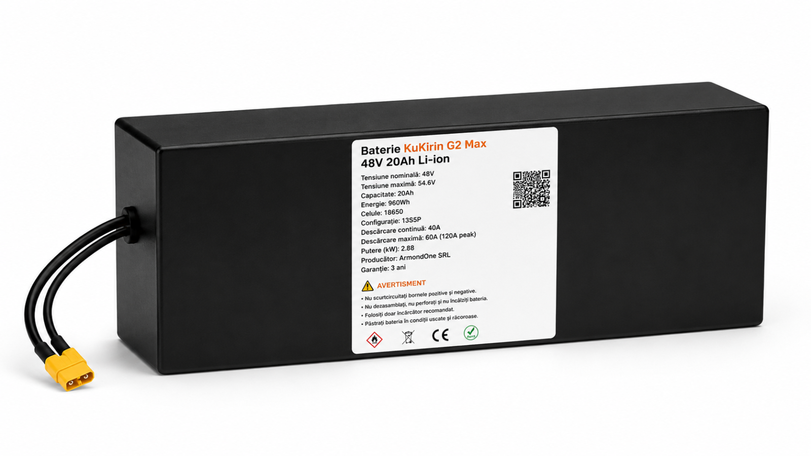 Acumulator Premium 48V 20Ah Li-Ion cu Celule LG pentru Trotinetă Electrică KuKirin G2 Max – 3 ANI GARANȚIE REALĂ