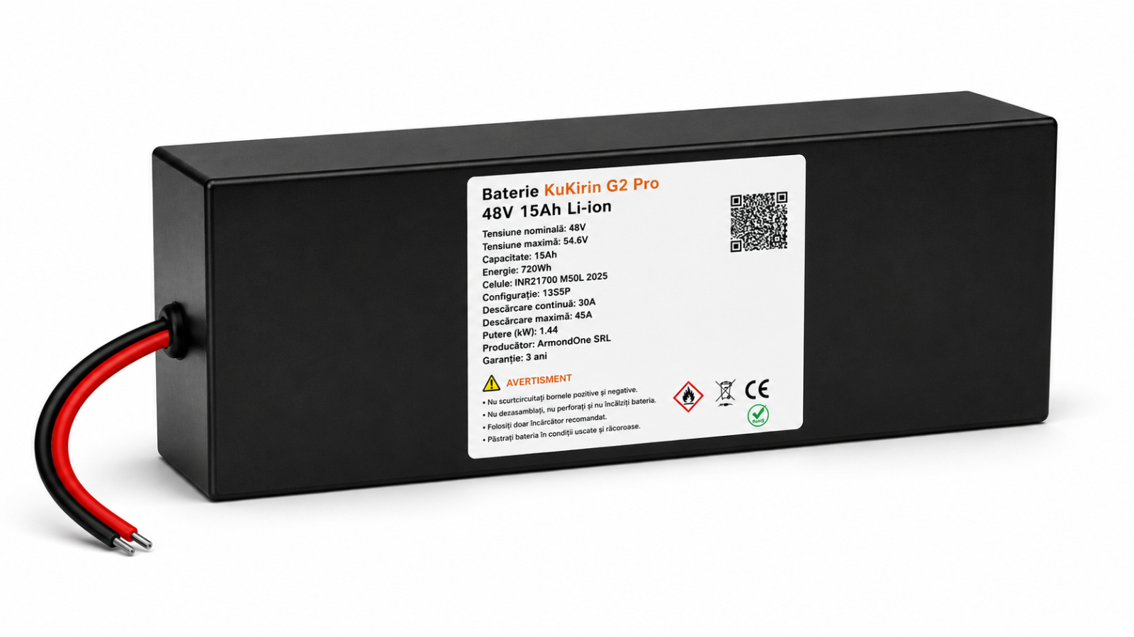 Acumulator Premium 48V 15Ah Li-Ion cu Celule LG pentru Trotinetă Electrică KuKirin G2 Pro – 3 ANI GARANȚIE REALĂ