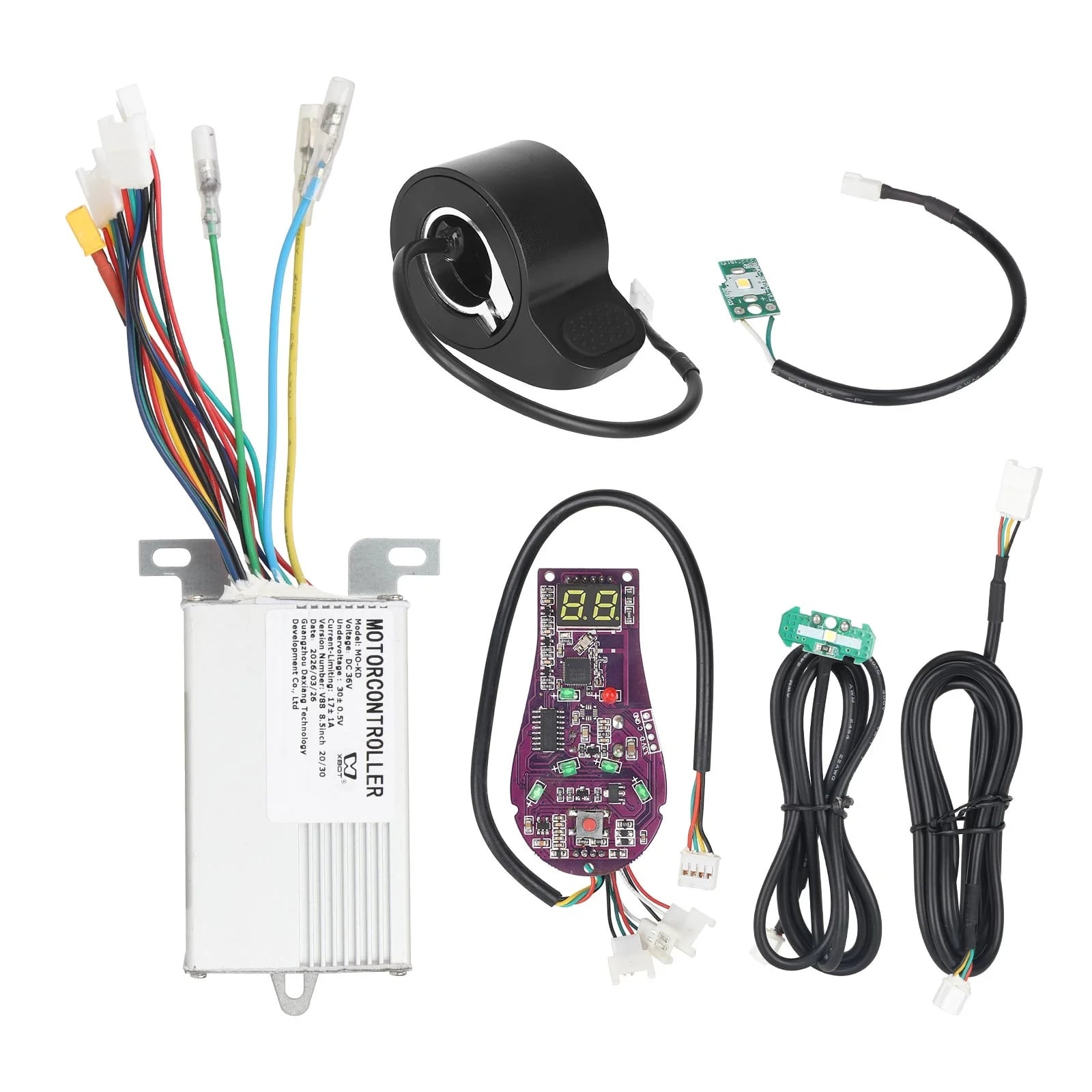 Kit Conversie / Reparație Trotinetă Electrică 36V 17A – Set Complet 6 Piese (Controller, Display, Accelerație, Cablaj, Far/Stop)