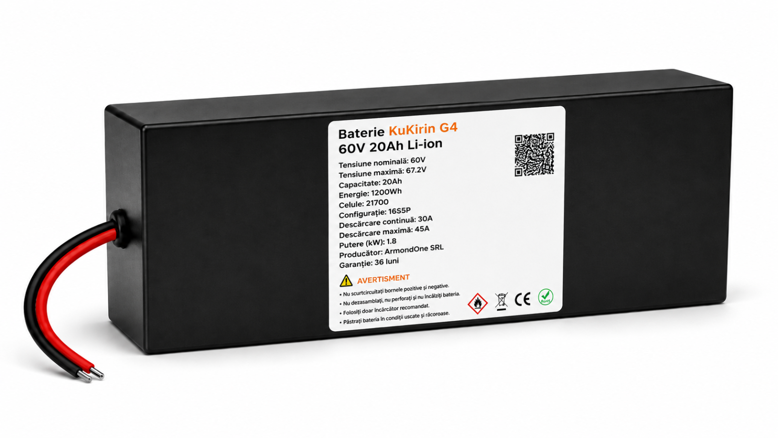 Acumulator Premium 60V 20Ah Li-Ion cu Celule LG pentru Trotinetă Electrică KuKirin G4 – 3 ANI GARANȚIE REALĂ